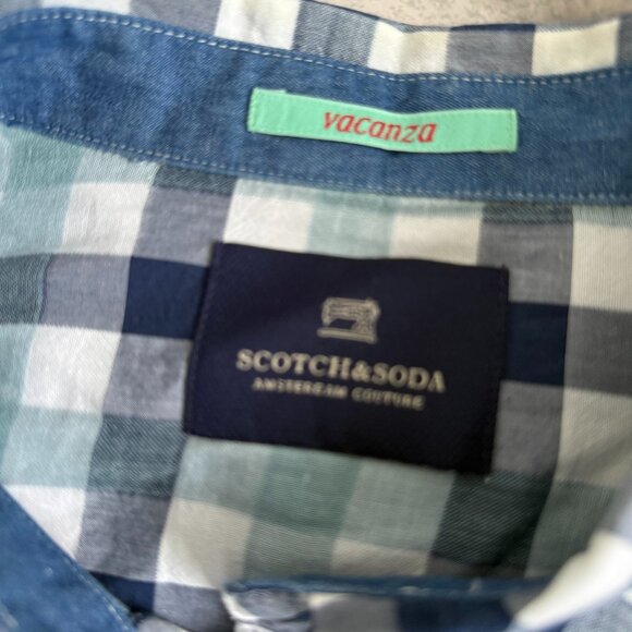 Mens Scotch & Soda Couture Vacanza Long Sleeve Blue Gingham Checked Shirt Medium - Picture 3 of 5